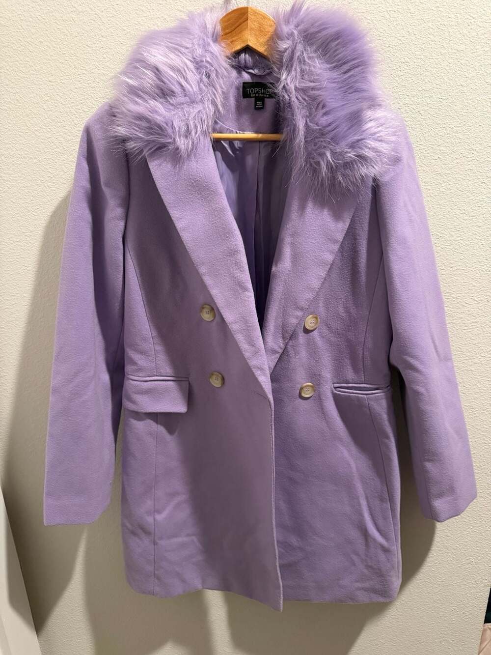 Topshop Double Breasted Faux Fur Collar Coat Lilac US 6 - Picture 1 of 7